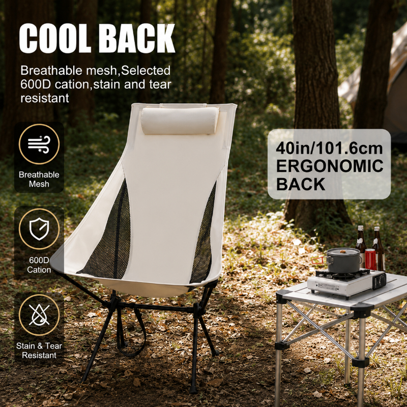 Outdoor Camping Folding Chair - Portable Folding Camping Chair with Headrest,