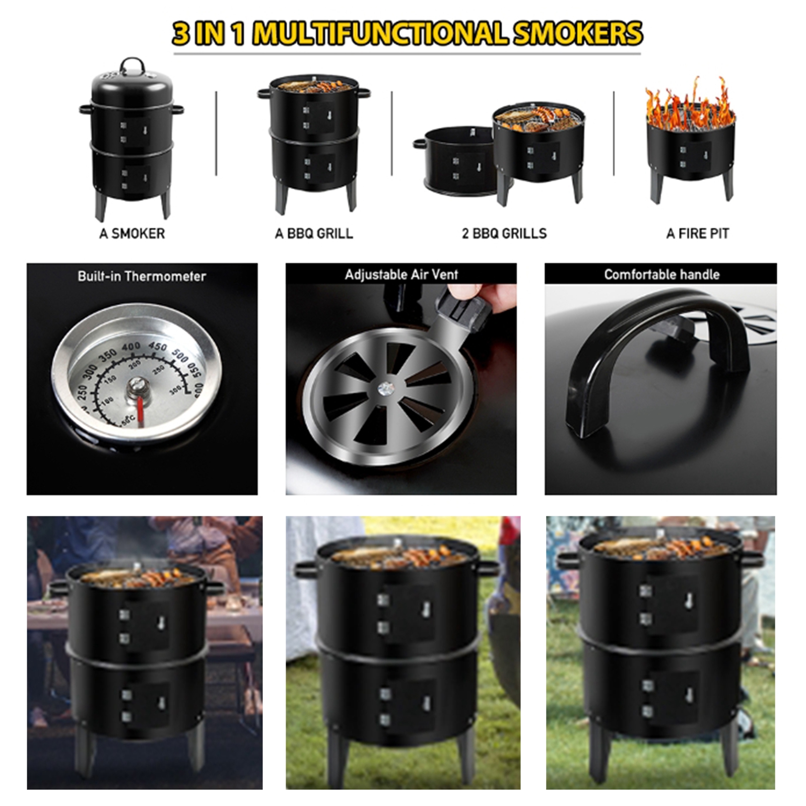 Vertical BBQ Grill Cooker Char - Outdoor Camping Fire Pit ulasan dan harga