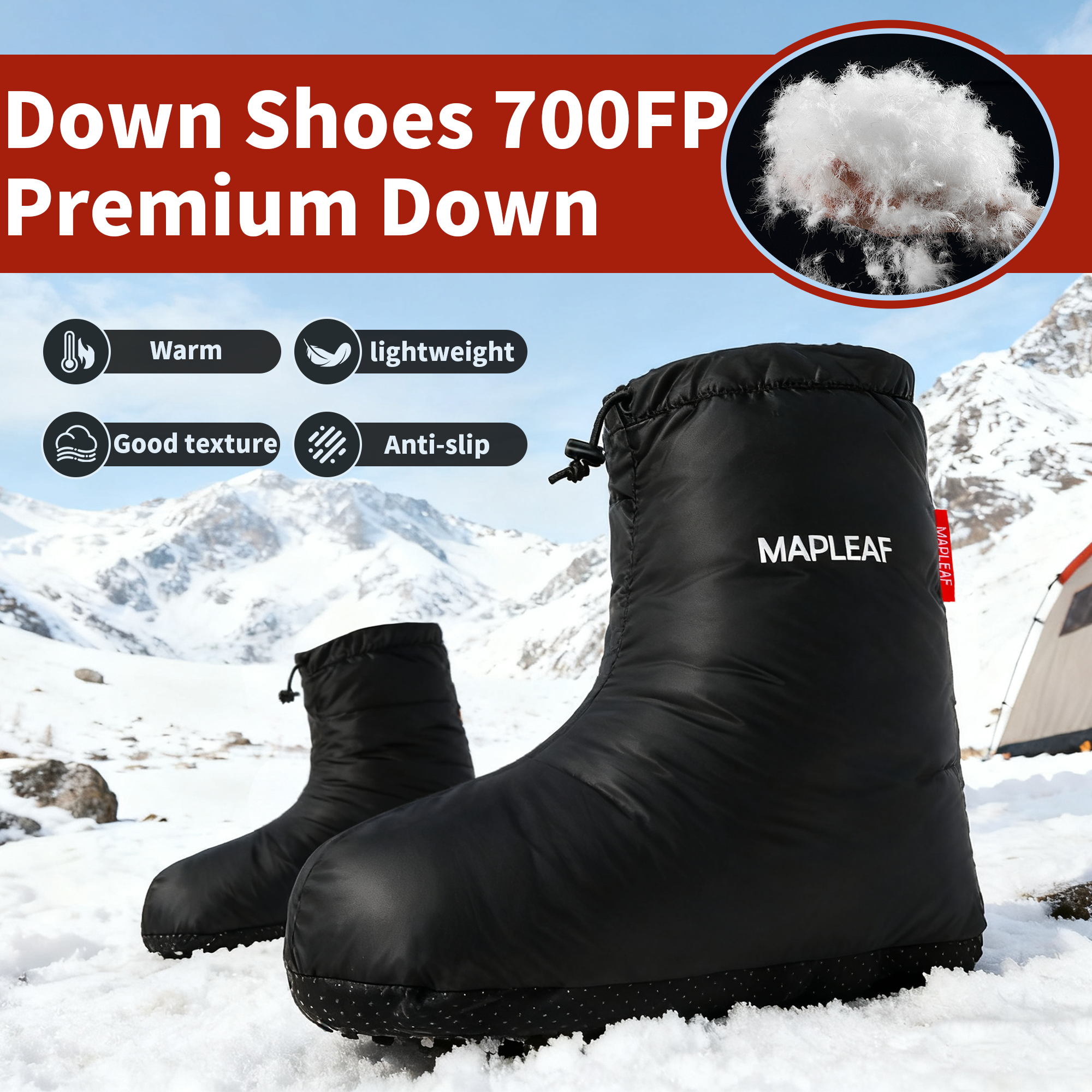 MAPLEAF Down Booties Winter Wa - Outdoor Camping Slippers ulasan dan harga